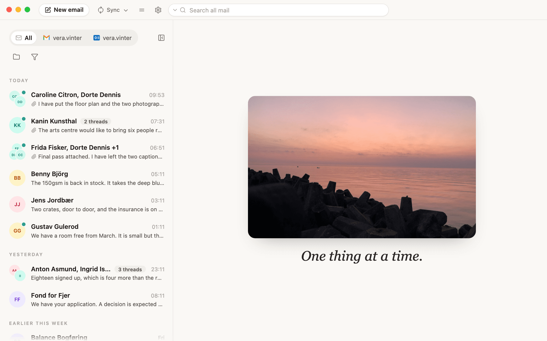 The inbox, with no message open and nothing else asking to be read